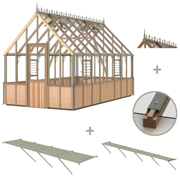 Alton Cheltenham Victorian Cedar täyskorkeilla seinillä, 13,53 m2 kasvihuone