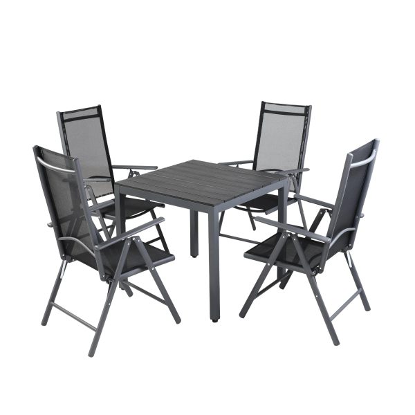 Piha ulkoruokailuryhmä IBIZA, pöytä + 4 tuolia, harmaa/musta